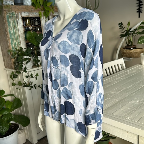 PAPILLION size small ladies VISCOSE flowing Boho blue two-tone with white shirt - Picture 2 of 10